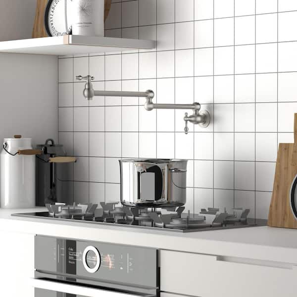 1.8 GPM Wall Mounted Pot Filler with Mounting Hardware, Double Handles and Ceramic Disc Cartridge in Brushed Nickel S1