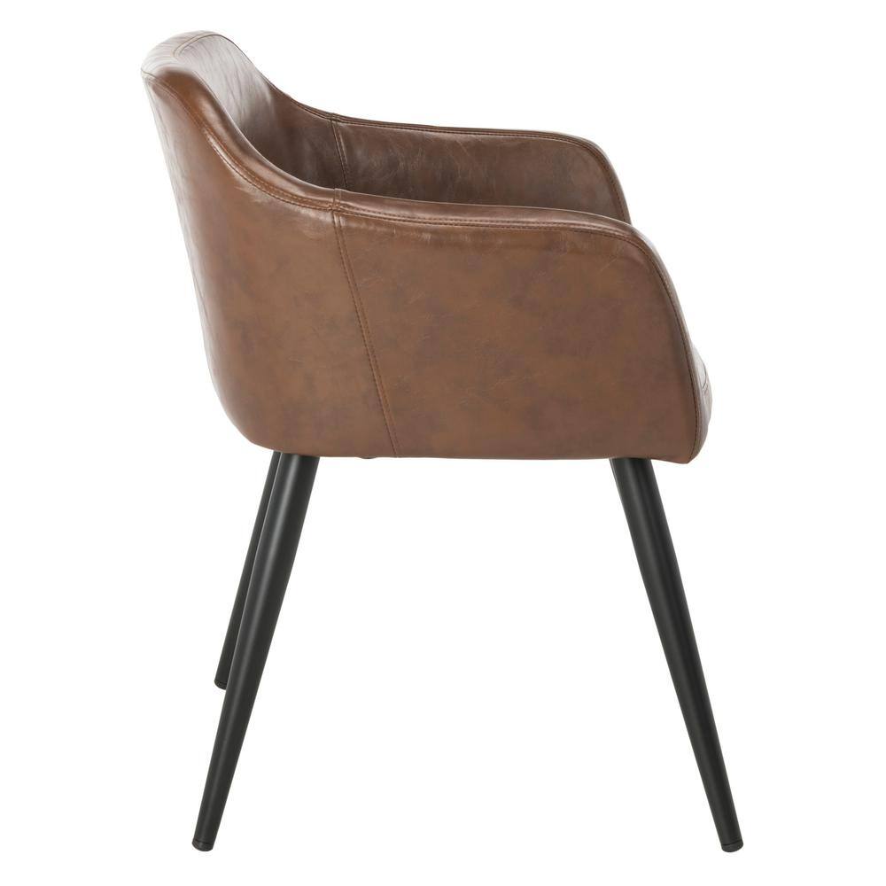 Brown Faux Leather Accent Chair with Black Legs