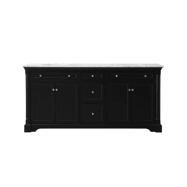 Unbranded Timeless Home 72 in. W x 21.5 in. D x 35 in. H Double Bathroom Vanity in Black with White Marble