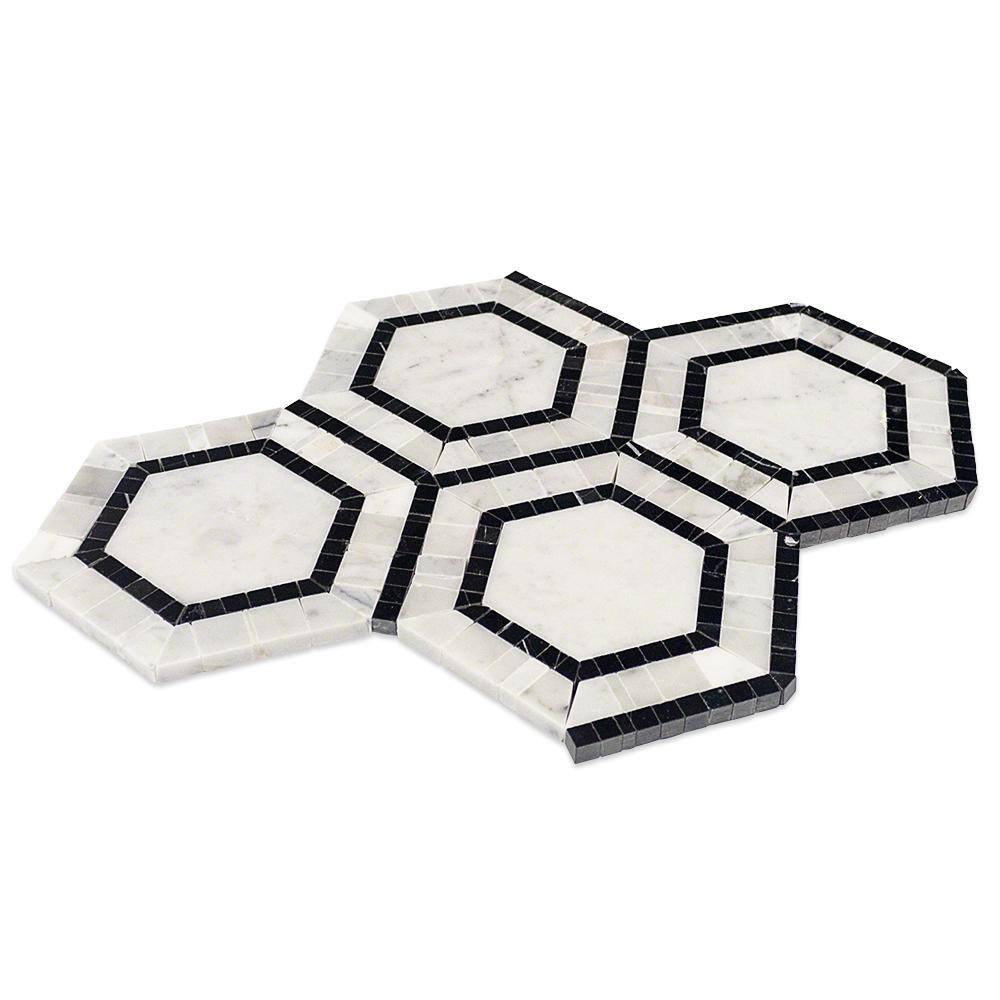 Nero Black and White Marble Hexagon Mosaic Tile