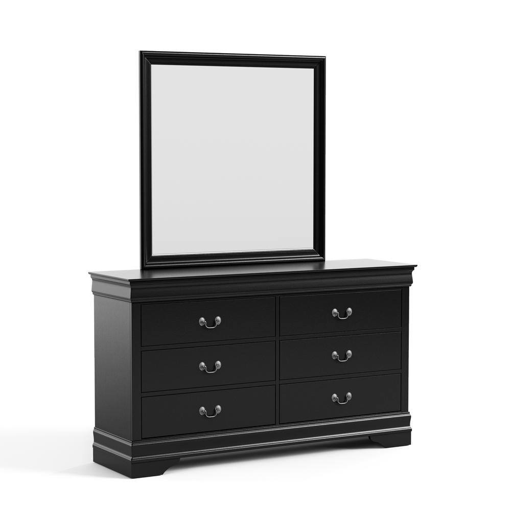 Black Solid Wood 6-Drawer Dresser with Mirror