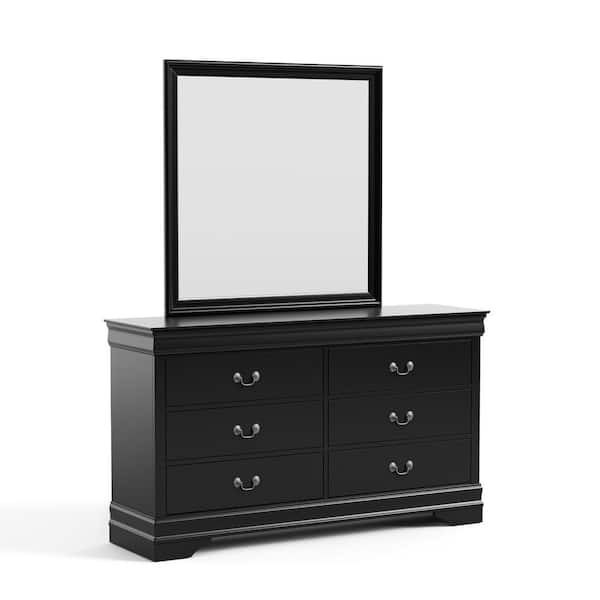 Burkart Black/With Mirror 6-Drawer 58.38 in. W Dresser