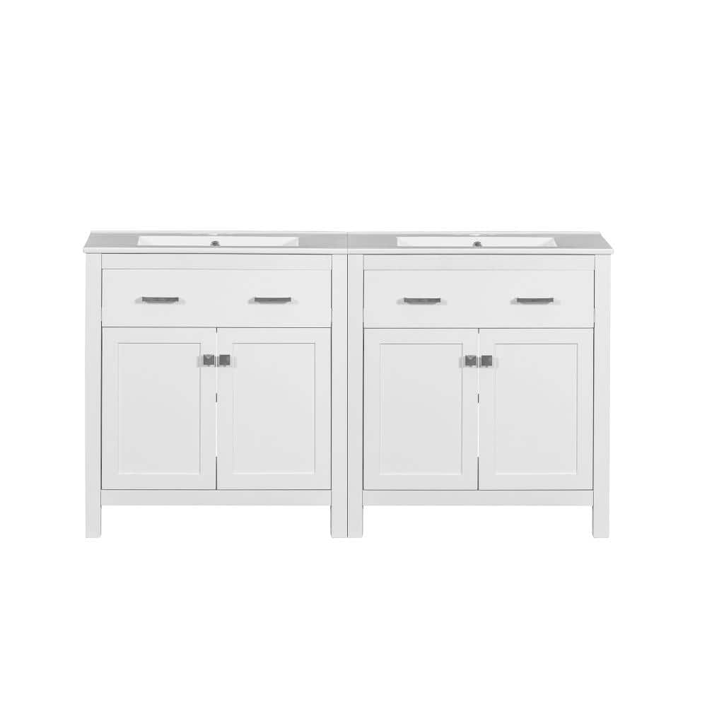 60 in. W Double Sink Freestanding Bath Vanity in White with White Ceramic Top Unassembled price history on PriceWatchPro