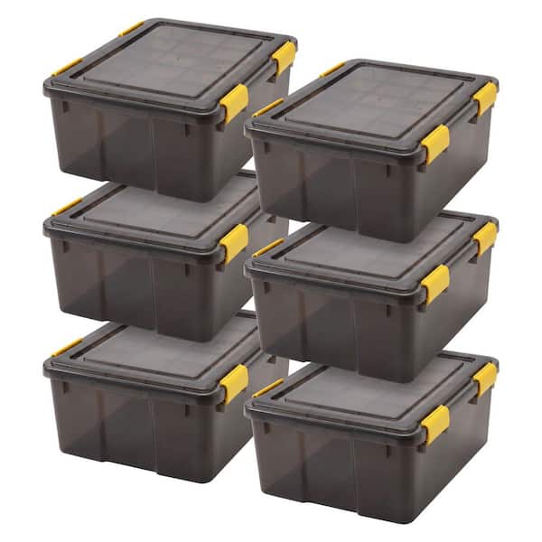 8 Gal. Plastic Storage Tote with Buckles, Black (6-Pack)