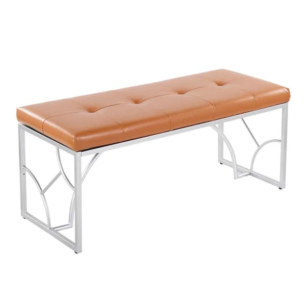 Lumisource Constellation Camel Faux Leather and Silver Metal 43.5 in. Bedroom Bench (21 in. H x 43.5 in. W x 18 in. D)