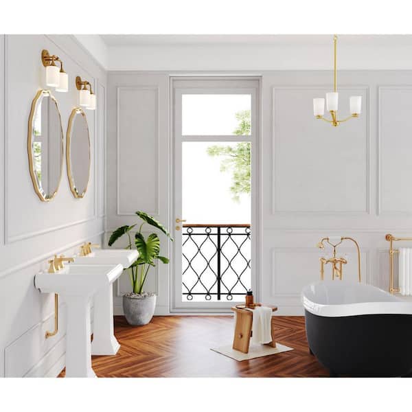 Lynzie Collection 14.5 in. 2-Light Brushed Gold Etched Opal Glass Modern Bath Vanity Light