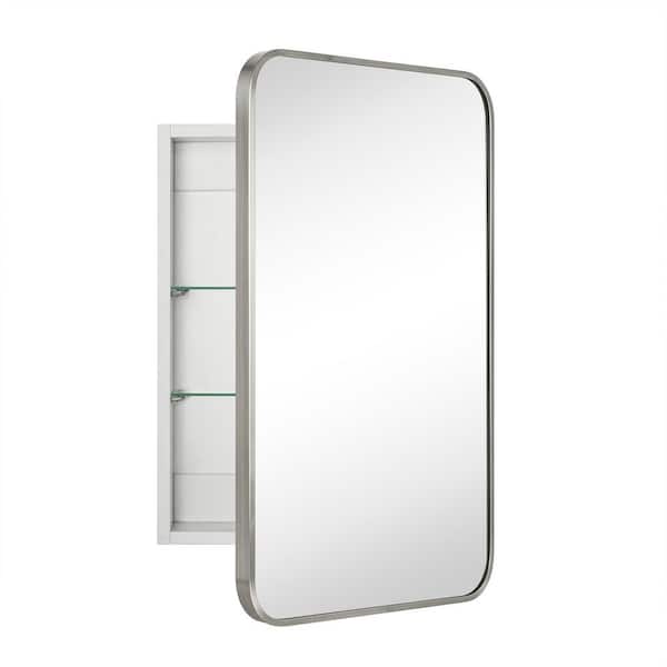 Garnes 16.5 in. W x 24 in. H Rectangular Recessed or Surface Mount Metal Medicine Cabinet with Mirror in Brushed Nickel