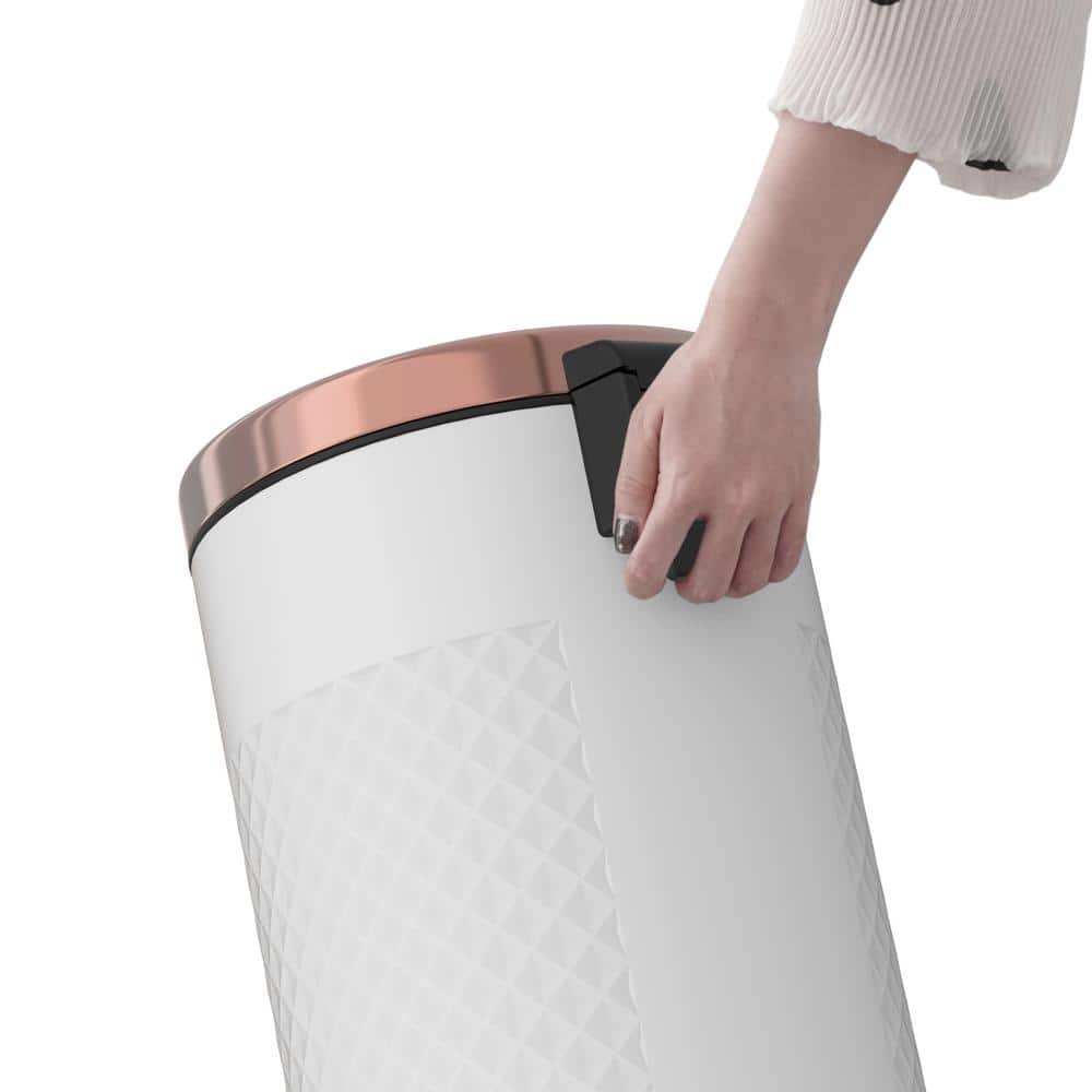 White Stainless Steel Pedal Trash Can with Diamond Design