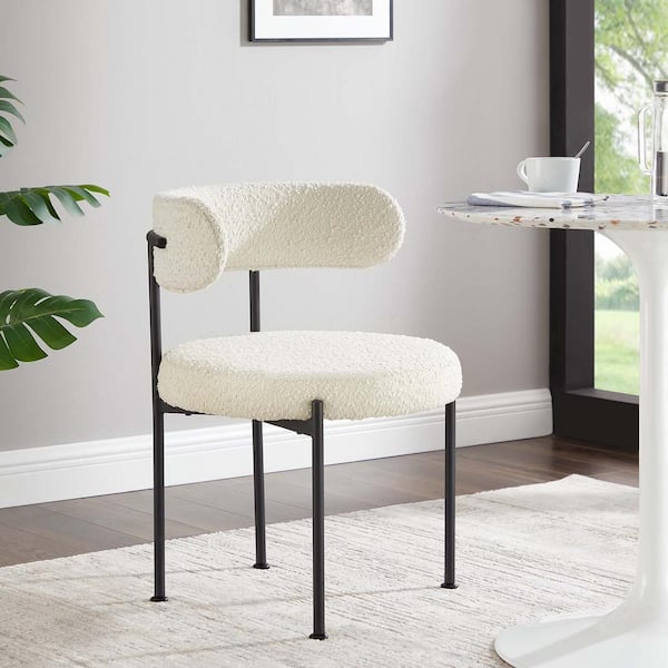 Albie Boucle Fabric Dining Chairs - Set of 2 Ivory Black