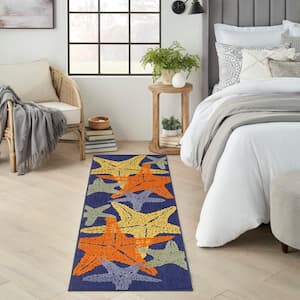 Aloha Blue Multicolor 2 ft. x 6 ft. Nature-inspired Contemporary Indoor/Outdoor Area Rug