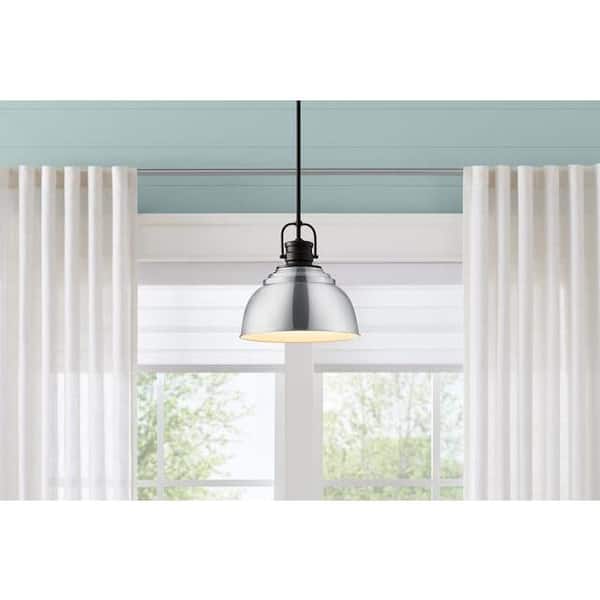 Home Decorators Collection Shelston 13 in. 1-Light Chrome and Black Farmhouse Pendant Light Fixture with Metal Shade