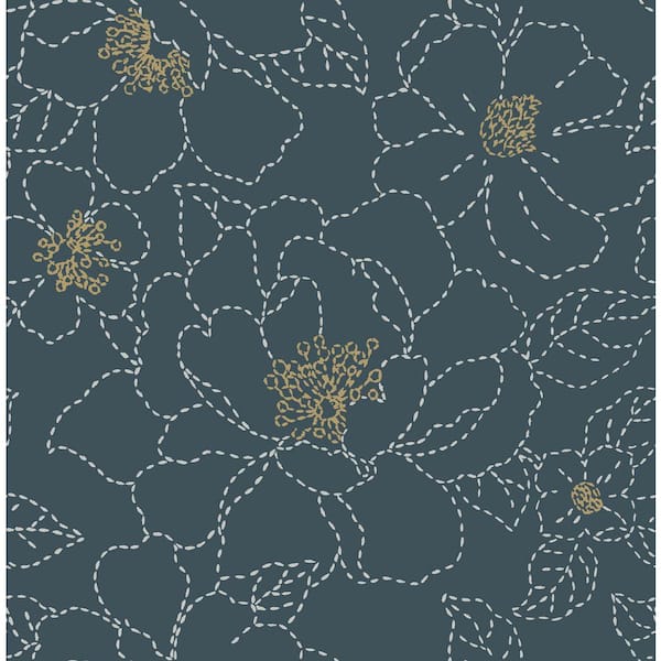 A-Street Prints Gardena Embroidered Floral Blue Nonpasted Non Woven Wallpaper