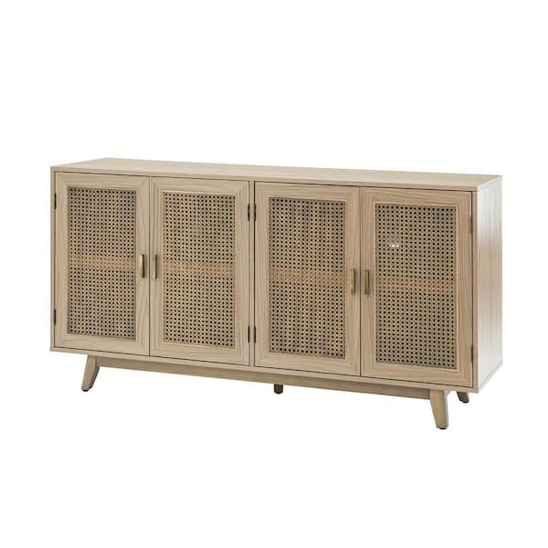 JAYDEN CREATION Buthrotos 58 in. W Acorn TV Stand for TVs up to 65 in. with Storage Room and 4 Rattan Doors