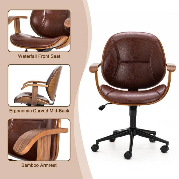 Glitzhome Faux Leather Gaslift Adjustable Swivel Office