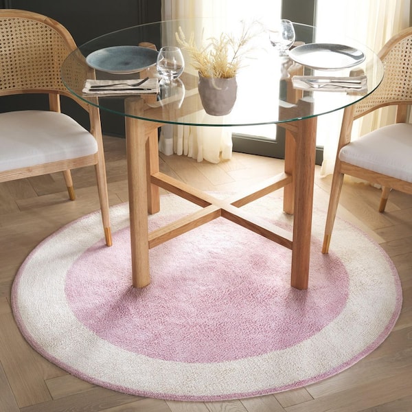 Easy Care 5 ft. x 5 ft. Ivory/Pink Two-Tone Solid Round Area Rug