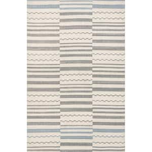 Emika Striped Hand Woven Cotton Area Rug Light Gray 5' ft. x 8' ft. Area Rug