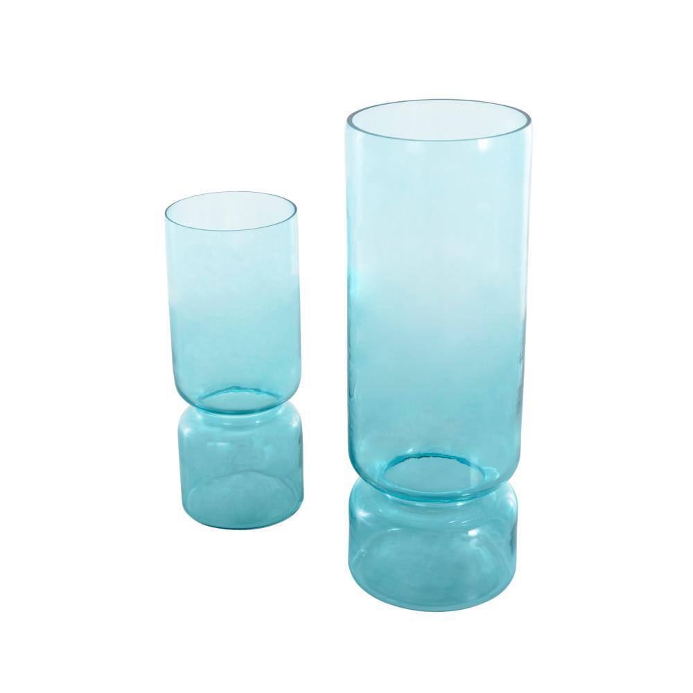 Azure Blue Glass Round Table Vase Set