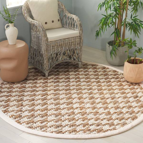Natural Fiber 6 ft. x 6 ft. Natural/Bleach Houndstooth Round Rug