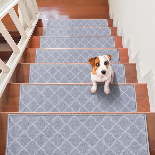 SKYSHALO Stair Treads, Stairs Carpet Non Slip, Light Gray 28 in. x 9 in. Polypropylene Fiber, Stair Tread Cover 15 Pieces