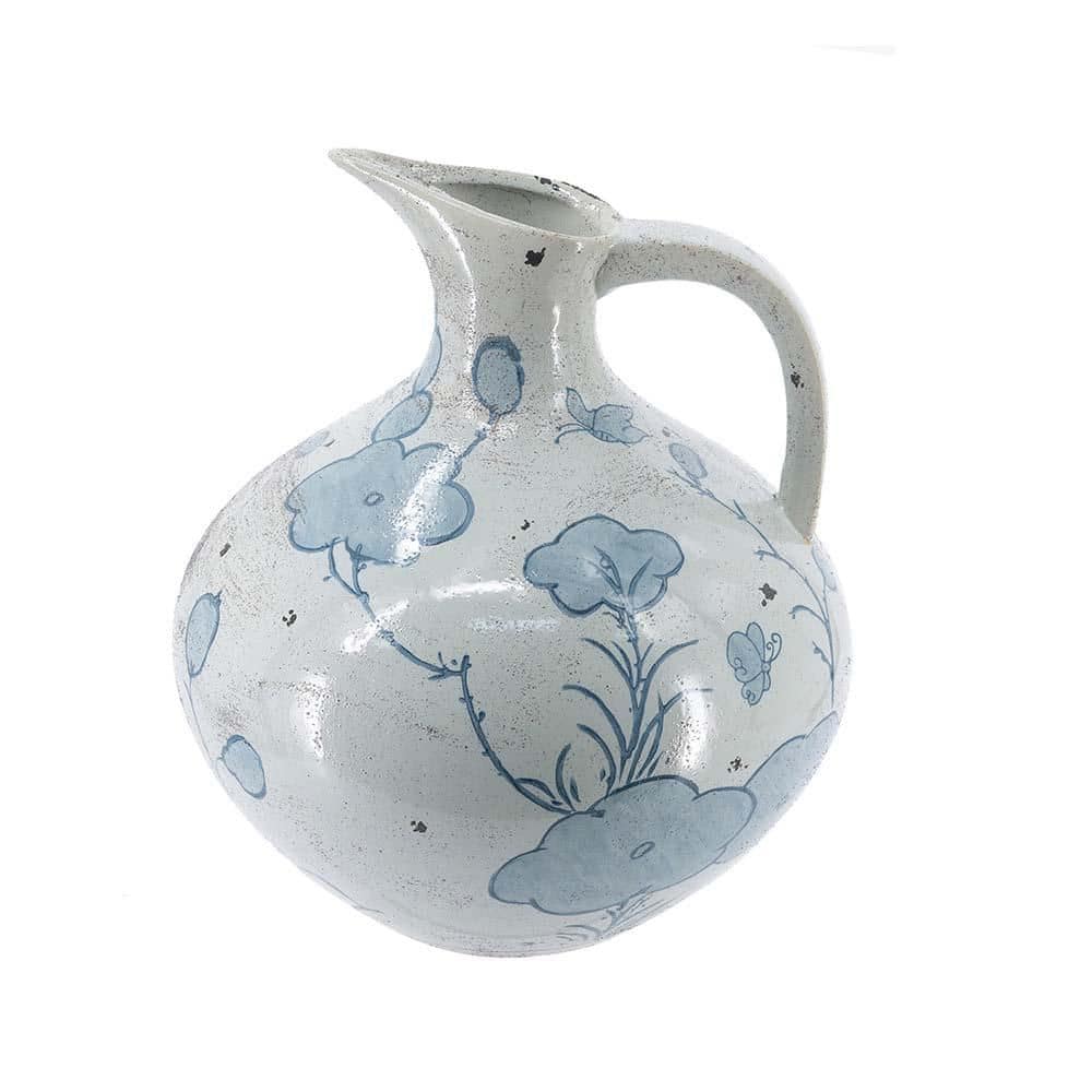 12.2 in. Bulbous Blue and White Ceramic Pitcher Vase with Abstract Floral Pattern price history on PriceWatchPro