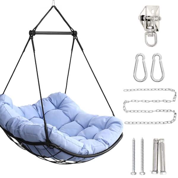 Sudzendf 3.12 ft. Portable Indoor Outdoor Hammock Chair with Anti-Slip Safety Rings and Blue Cushion