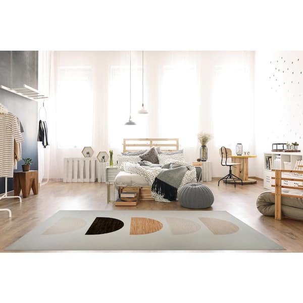 Kids Boho Soft Playmat Cream Beige 7 ft. x 10 ft. Indoor Soft Area Rug