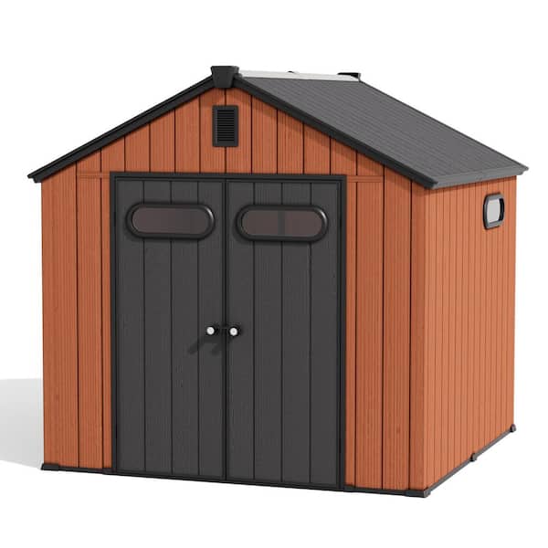 8 ft. x 8 ft. Outdoor Resin Storage Shed with Floor in Brown Weather-Resistant Plastic Tool Shed with Windows 64 sq. ft.