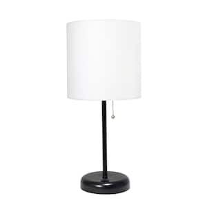 19.5 in. White and Black Stick Lamp with USB Charging Port