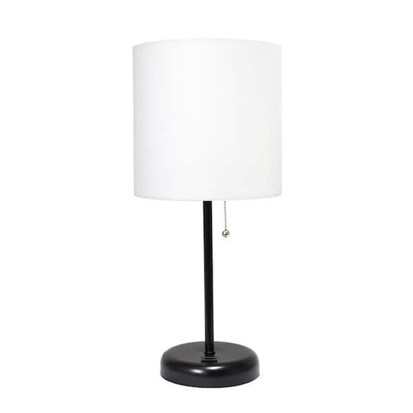 19.5 in. White and Black Stick Lamp with USB Charging Port