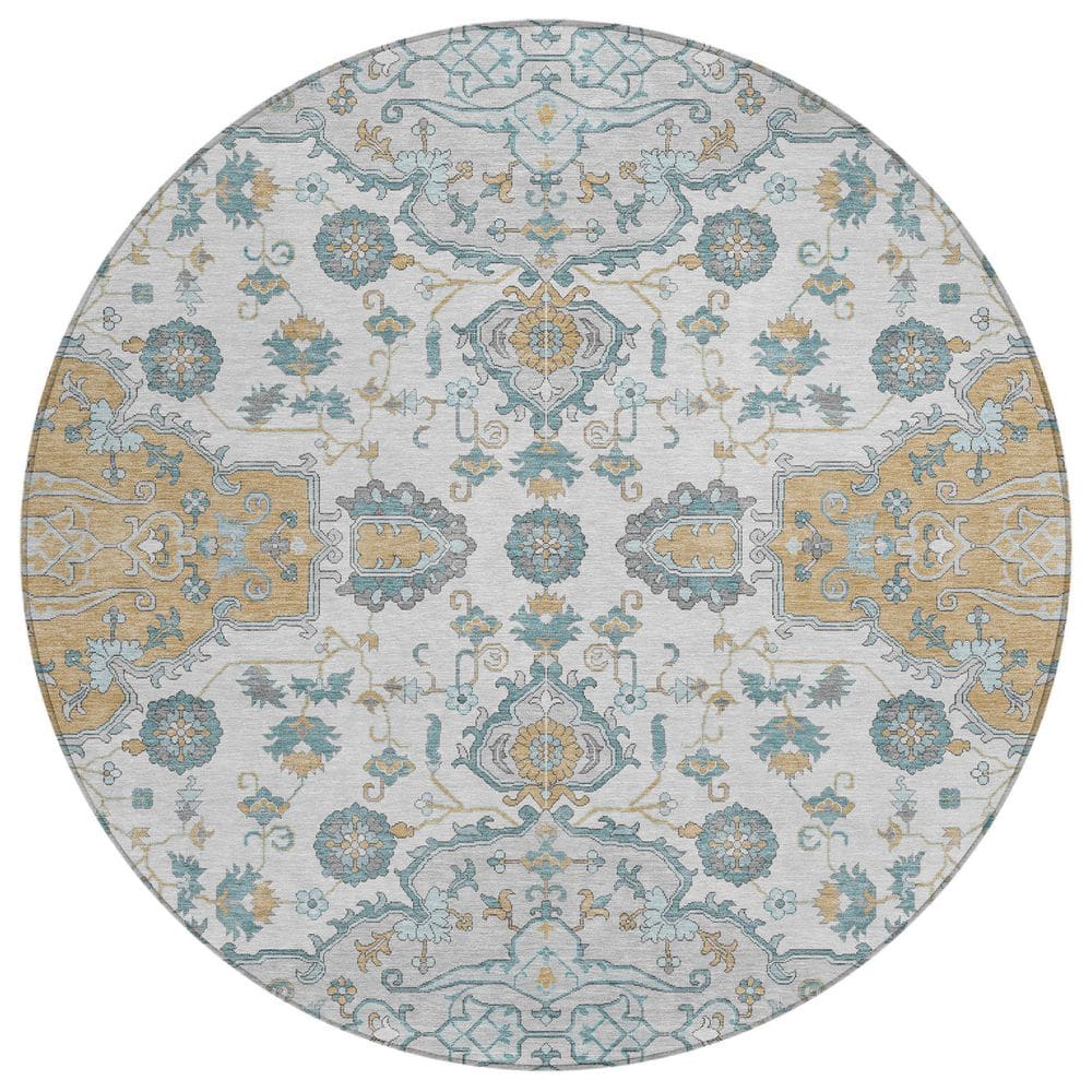 Chantille Machine Washable Indoor/Outdoor Abstract ACN2854 Silver 8 ft. x 8 ft. Round Rug price history on PriceWatchPro