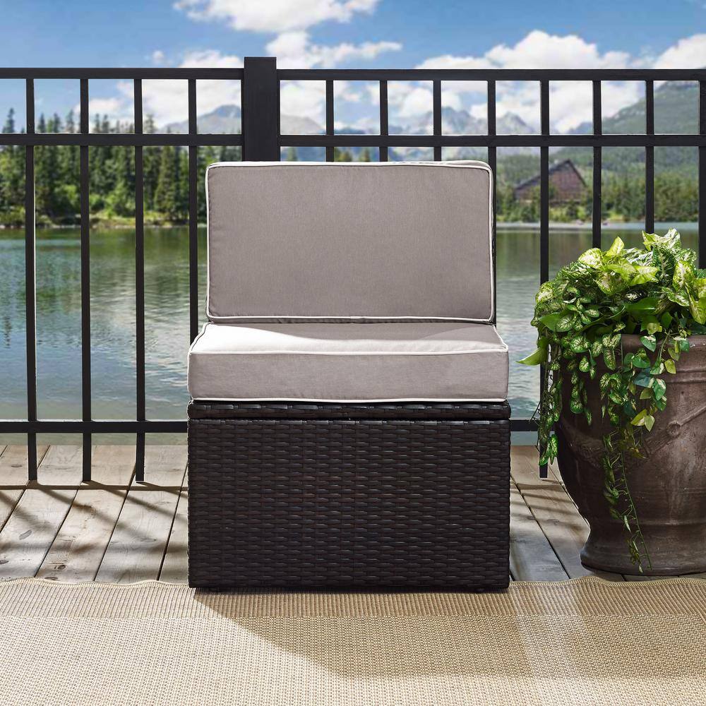 Palm Harbor Gray Outdoor Wicker Center Chair with Steel Frame