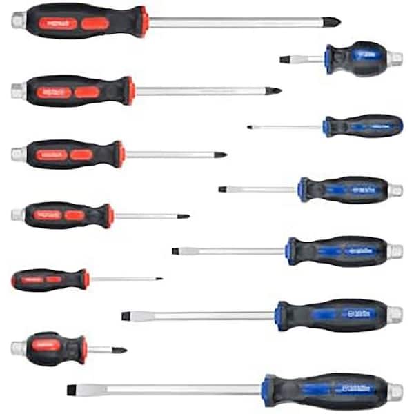 Magnetic Screwdriver Set 12 Piece Black Tips Ergonomic Handle High Torque Go-Thru Steel Blades Paper Box
