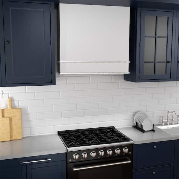 30 in Stainless Steel Range Hood with Powerful Vent Motor, 600 CFM, 3-Speed, Wall Mount, in White with Nickel