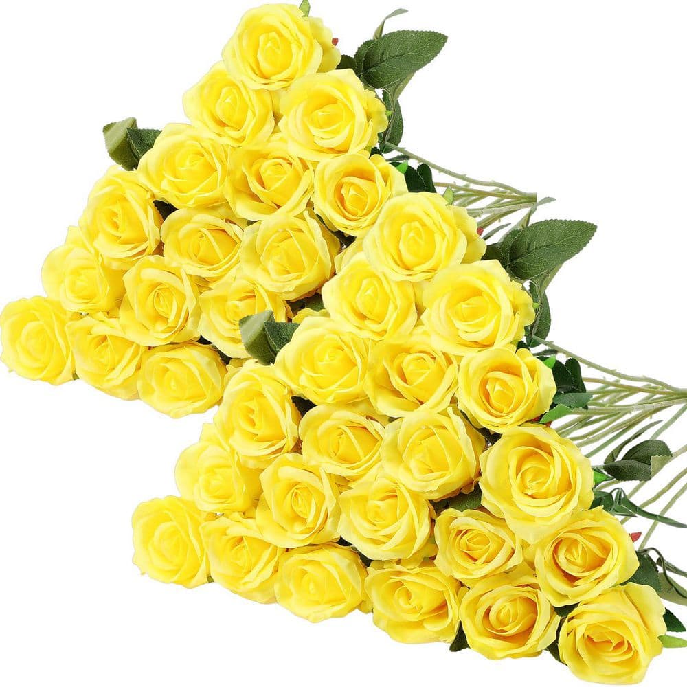 20 in. Yellow Outdoor Artificial Rose Flower for Decoration (Set of 40)