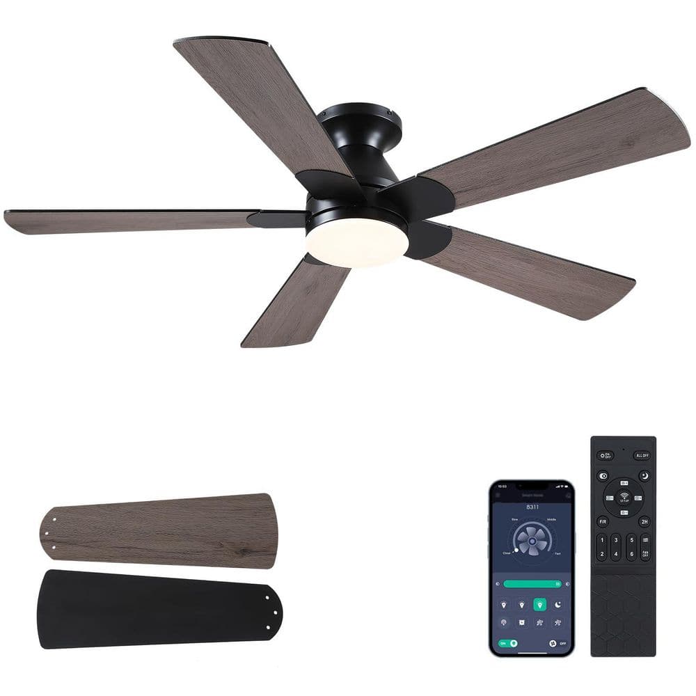 52 in. Indoor/Outdoor Modern Flush Mount Brown Ceiling Fan with Dimmable 3 Color LED Light and Remote/APP Control price history on PriceWatchPro