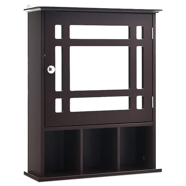 FORCLOVER 20 in. W x 24 in. H Brown Rectangular Bathroom Surface Mounted Medicine Cabinet with Mirror Door and Compartments