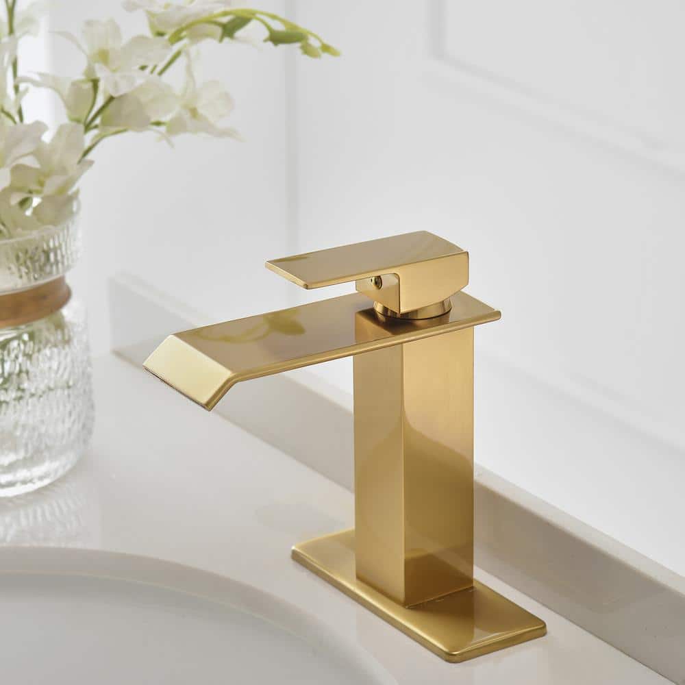 Brushed Gold Single-Handle Waterfall Bathroom Faucet with Pop-Up Drain