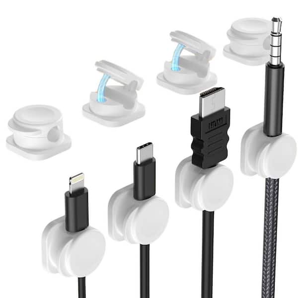Magnetic Cable Clips Cord Organizer with Enhanced Adhesive for Office Desk Phone Charging Cords 12 Pack in White