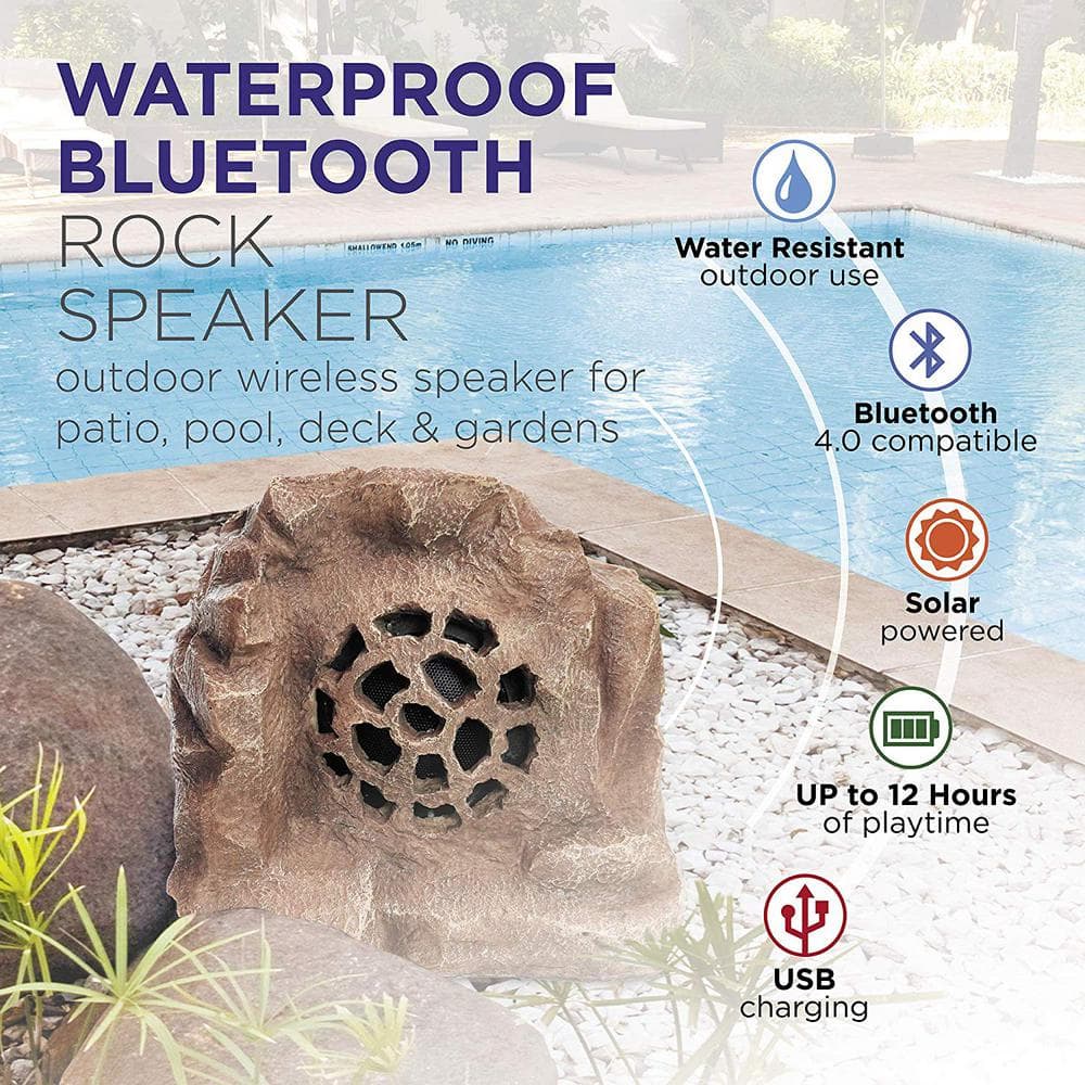 Brown Weatherproof Solar-Powered Outdoor Rock Speaker