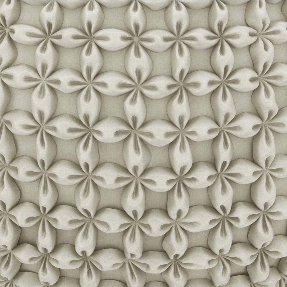 Cream Tufted Round Cotton Pouf with Velvet Upholstery