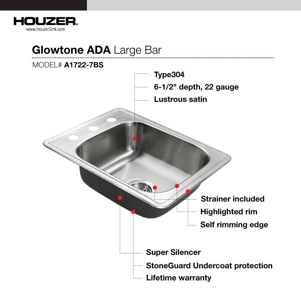 17" Stainless Steel Single Bowl Bar Sink with Satin Finish