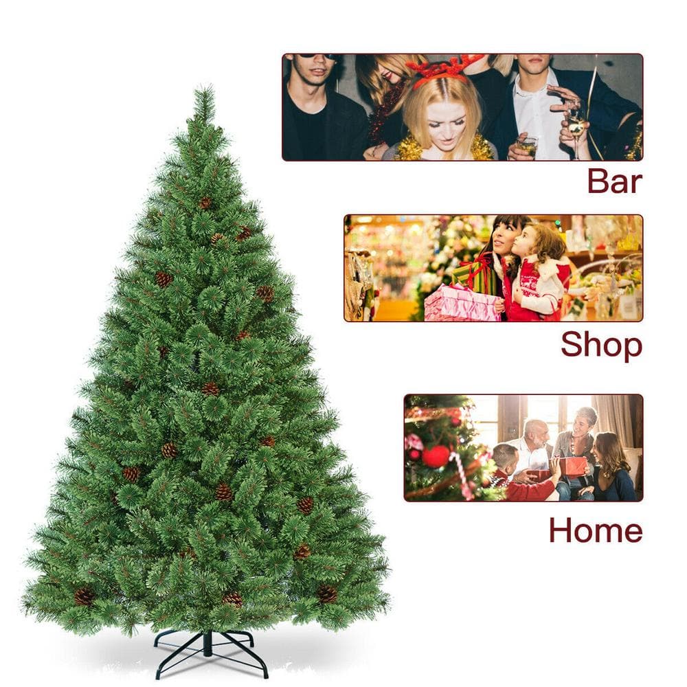 6ft Pre-Lit Pine Christmas Tree with Pine Cones and LED Lights