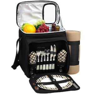 Picnic Basket and Cooler Equipped for 2 with Blanket in Black and London