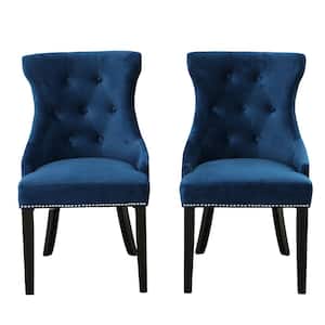 Julia Blue Velvet Upholstered Tufted Back Nail Head Chair (Set of 2)
