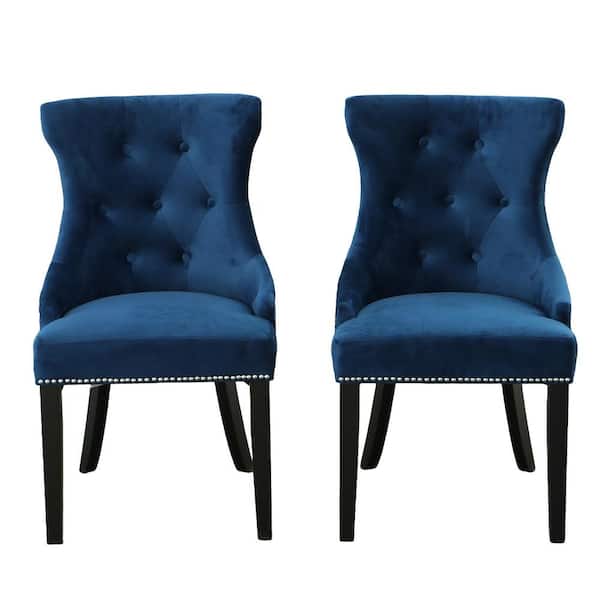 Carolina Cottage Julia Blue Velvet Upholstered Tufted Back Nail Head Chair (Set of 2)