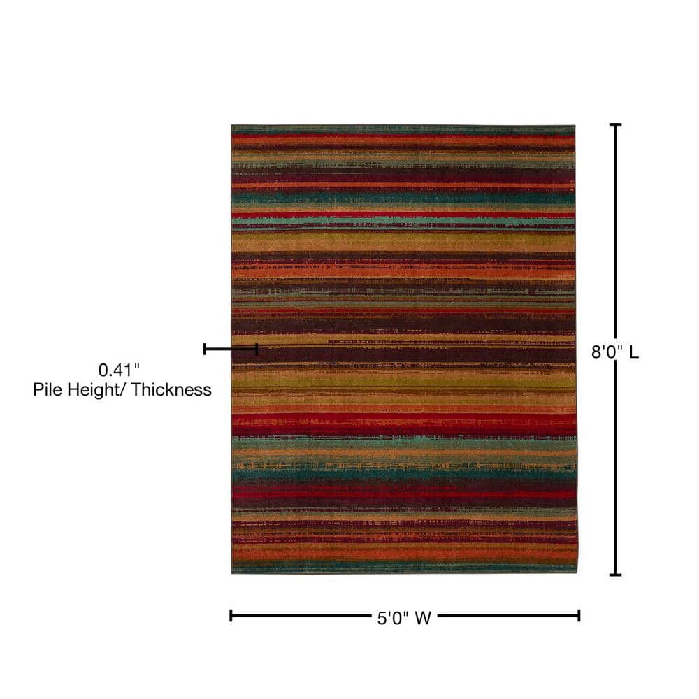 Multicolor Tufted Silk Stripe Area Rug, 5' x 8'