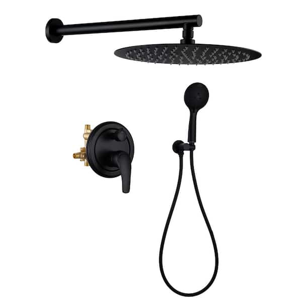 Satico Single Handle 5-Spray High Pressure Shower Faucet with 12 in. Rain Shower Head in Black (Valve Included)