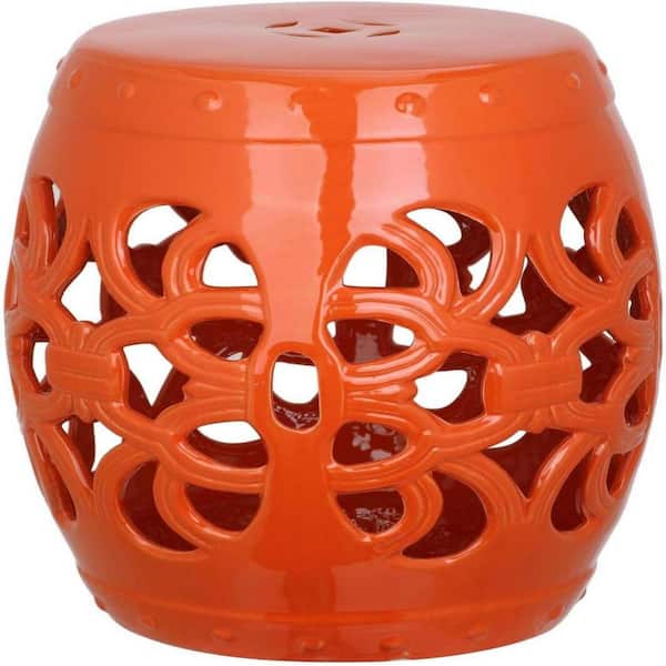 Indoor/Outdoor Ceramic Drum Garden Stool, Classic, Patio, Garden Room, Orange