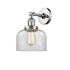 Bell 1-Light Polished Chrome Wall Sconce with Clear Glass Shade