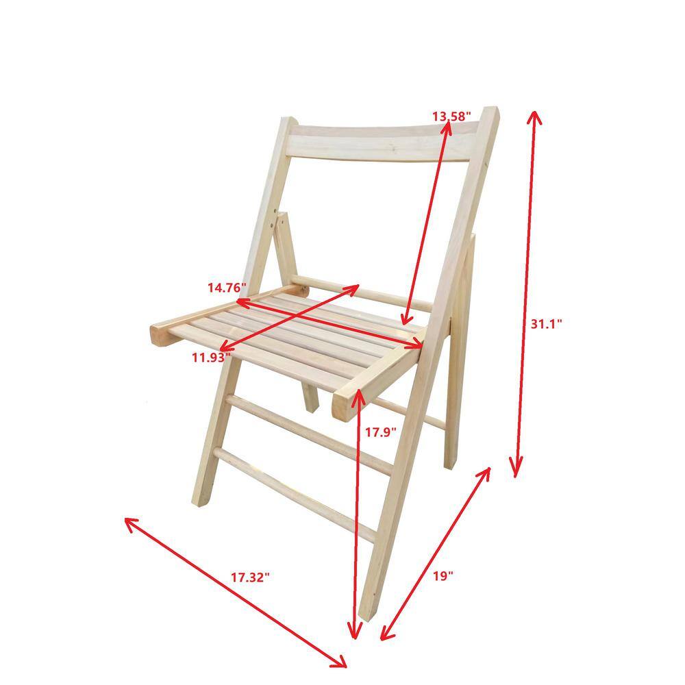 Natural Light Brown Wood Armless Folding Dining Chairs, Set of 2